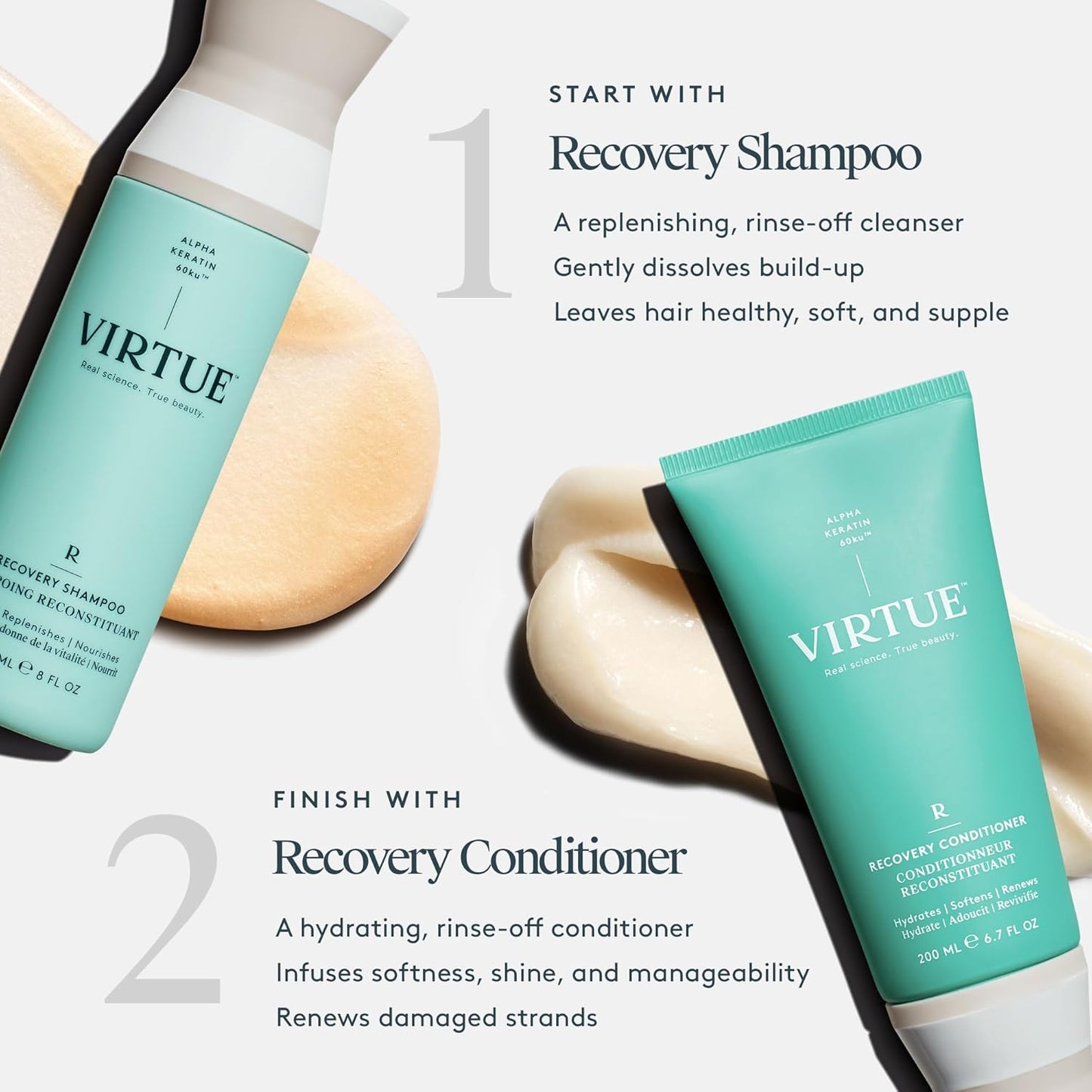 VIRTUE Recovery Shampoo - Sulfate-Free Formula with Keratin & Baobab Oil for Damaged Hair
