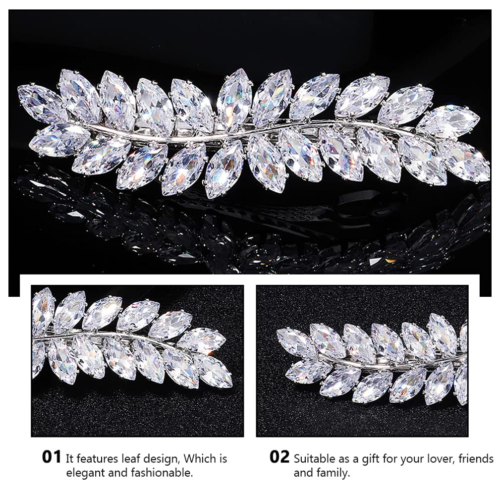 Beaupretty Rhinestone Hair Clips Crystal Leaf Hair Clip Diamond Hair Barrettes Hair Bang Clamp Decorative Alligator Hair Pins For Women Weddings Bridal Hair Accessories Silver