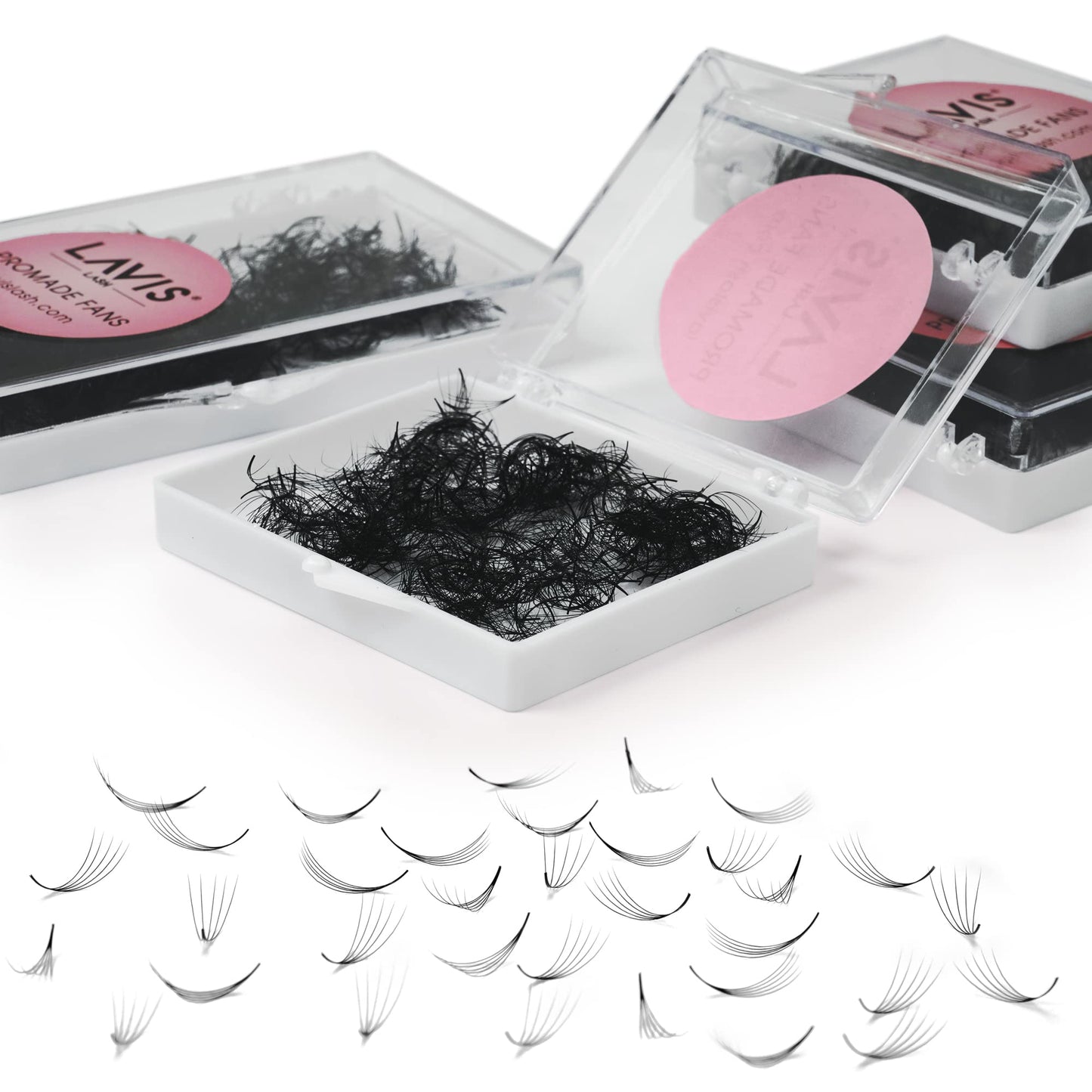 LAVISLASH 500 Promade Fans Eyelash Extension | Handmade Loose Volume Lash | Mutiple Options 3D-8D/10D/12D/14D/16D Fans | 0.03/0.05/0.07mm Thickness | C/CC/D Curl | 8-16mm Length(5D-0.07-C-12mm)