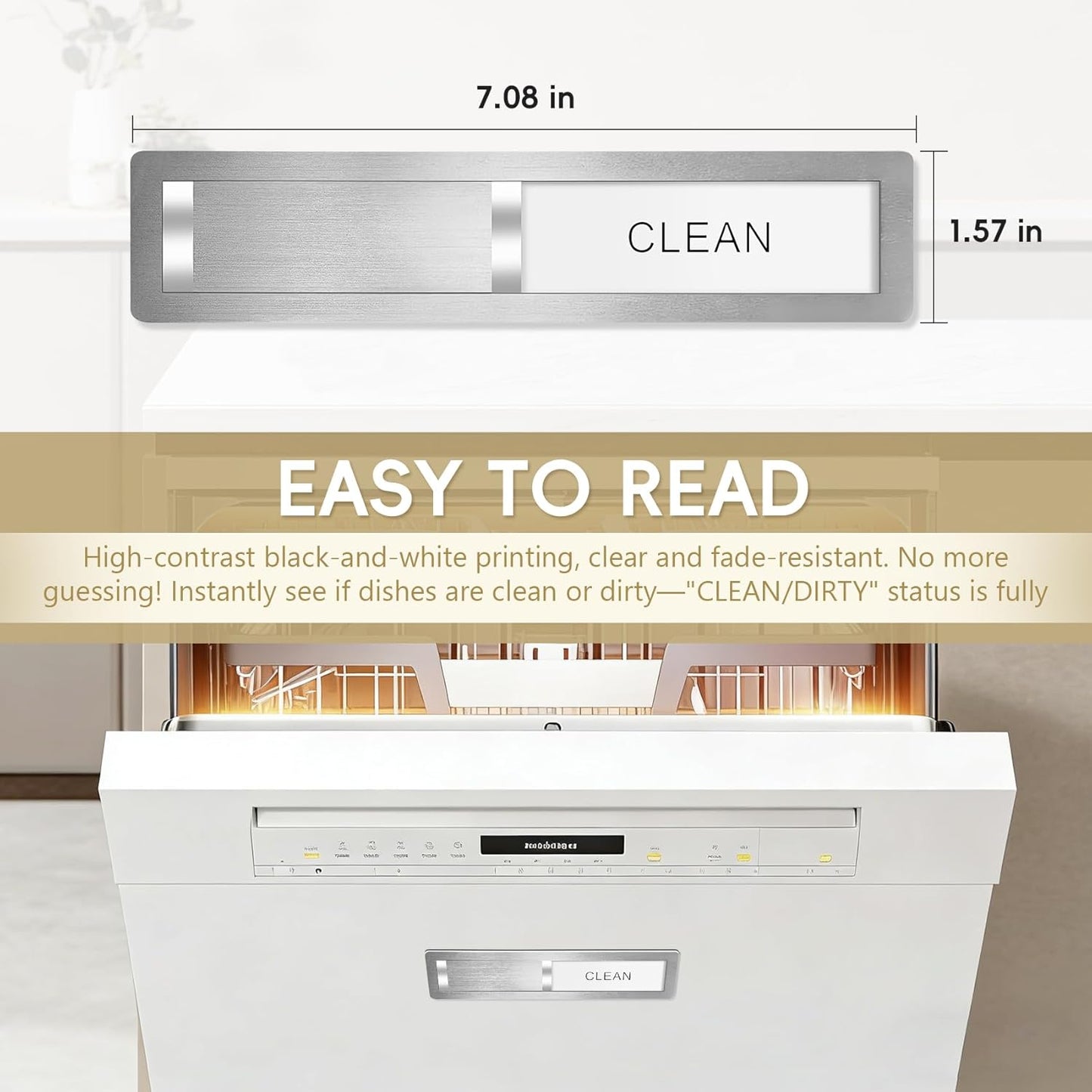 Skiennix Dishwasher Magnet - Clean Dirty Sign with Strong Magnet | Brushed Silver Finish for Home Kitchen
