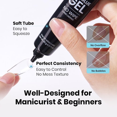 Beetles 20g Solid Nail Glue Gel - No Wipe, Hands-Free Soft Nail Tips Glue for Fake Acrylic Nails, Clear Press On Nails, Nail Extensions, 3D Nail Art, Soak Off Nail Lamp Long-Lasting, Beginner-Friendly