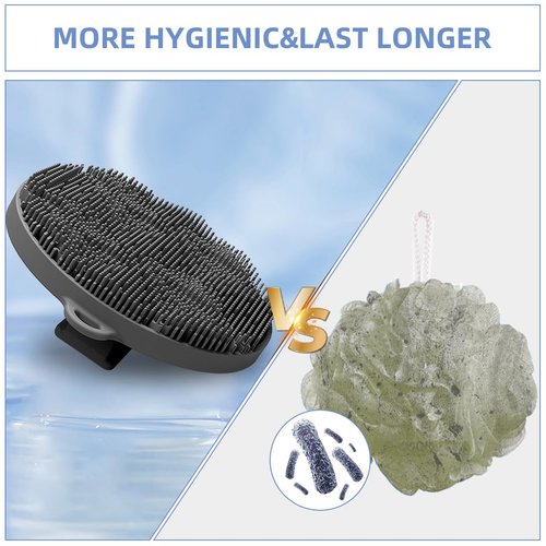 2 Pack Exfoliating Silicone Body Brush Scrubber Handheld Bath Skin Massager Easy to Clean Shower Scrubber for All Kinds of Skin (2 Pack Black&Grey)