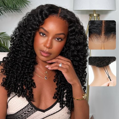 Liqusee 7x6 Burmese Curly Glueless Wigs Human Hair Pre Plucked Pre Cut 250% Density Drawstring Wig for Black Women 7x6 HD Lace Front Wigs Human Hair Glueless Wear and Go Nautural Color 24 Inch