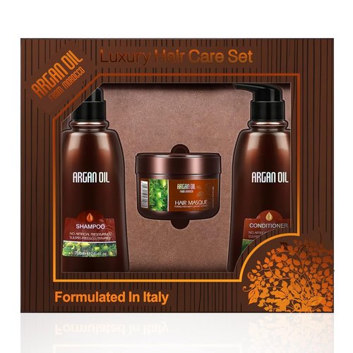 Moroccan Argan Oil Shampoo & Conditioner Set - Intense Moisturizing Hair Treatment with Mask | Color Safe, UV Protection, Gift Box