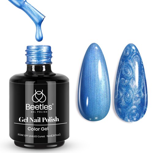 Beetles Pearl Gel Nail Polish - 15ml Blue Nail Polish Drawing Swirl Shell Thread Effect Dark Blue Gel Polish Soak Off UV & LED Cured Long-Lasting Manicure St Patrick Day Gift for women
