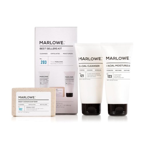 Marlowe. Men's Skin Care Set - 3-Piece Best Sellers Kit with Exfoliating Scrub, Cleanser & Moisturizer