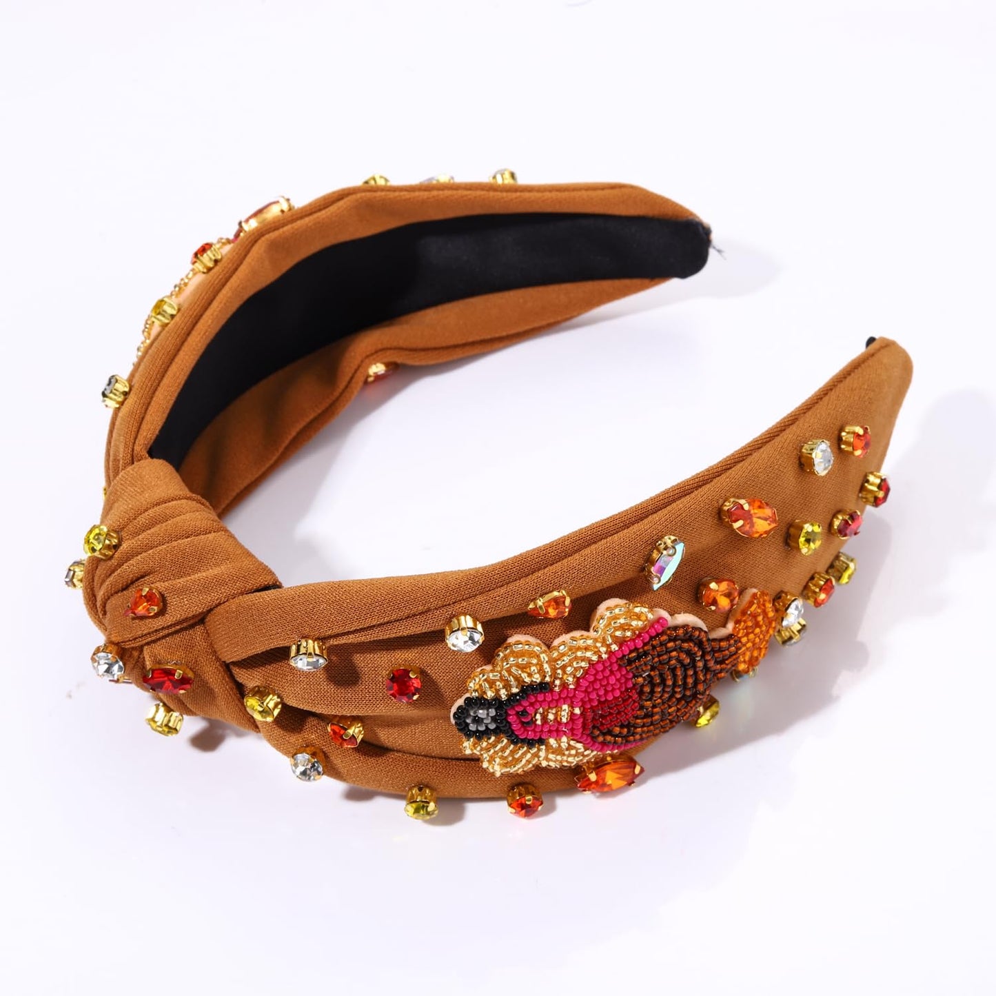 mokkia Thanksgiving Headband Fall Accessories for Women Beaded Turkey Maple Leaf Pumpkin Knotted Headband Jeweled Rhinestone Pearl Top Knot Headband Autumn Fall Outfit Gifts