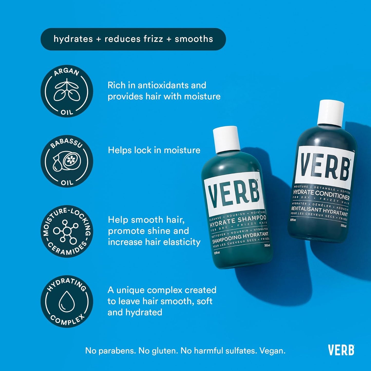 VERB Hydrate Conditioner - Nourish Dry + Frizzy Hair - Smooth + Reduce Frizz - Amber + Warm Jasmine Scent
