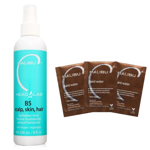 Malibu C Hard Water Wellness Hair Remedy | B5 Scalp Revitalizer Mist - Restore Moisture & Protect Sensitive Scalp (3 Packets + 8 oz)