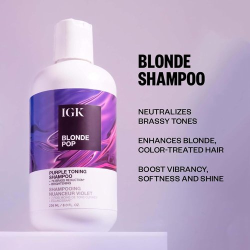 IGK BLONDE POP Purple Shampoo - Neutralizes Brass & Brightens Blonde Hair | Vegan & Cruelty-Free | 8 Oz