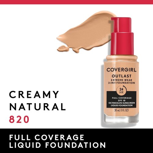 Covergirl Outlast Extreme Wear Liquid Foundation - Full Coverage, SPF 18, Creamy Natural, 1 Fl. Oz.