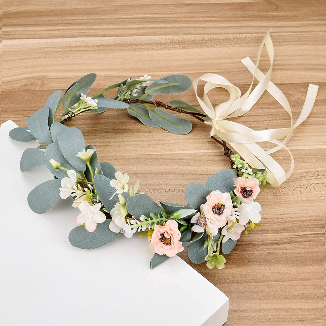 Eralove Christmas Wedding Flower Crown Boho Bridal Flower Wreath Babies Breath Hair Crown Headpiece