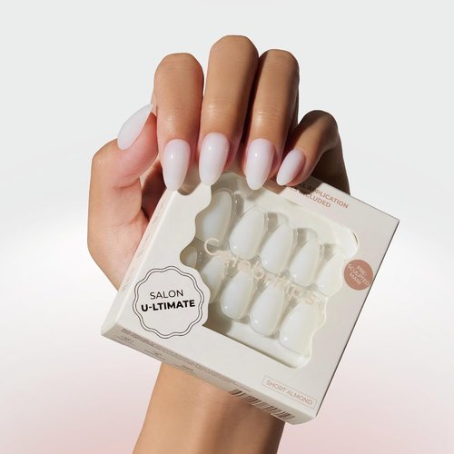 Celebritips Press On Nails - Salon U-ltimate™ | Sheer Milk Short Almond Design | 32 Nails Kit with Glue & Sticky Tabs