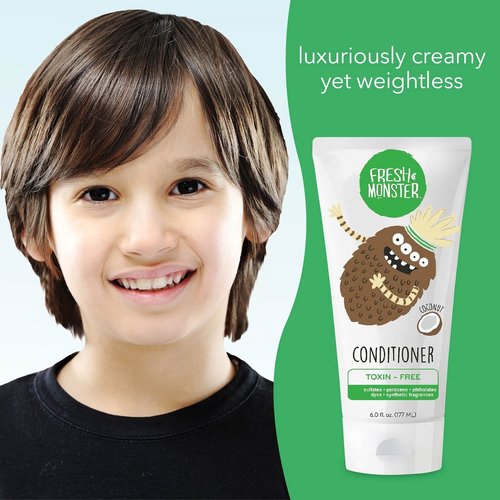 Fresh Monster Kids Hair Conditioner - Toxin-Free & Hypoallergenic Coconut Formula | 2 Pack (6oz Each)
