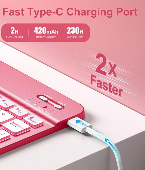Hamile iPad 11th & 10th Gen Case - Wireless Detachable Folio Keyboard Cover with Backlit Colors & Pencil Holder (Pink)