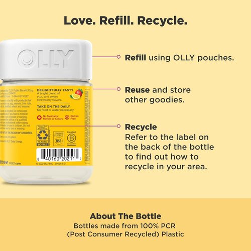 OLLY Extra Strength Daily Energy Gummies - Caffeine-Free, Boost Cellular Energy, Berry Yuzu Flavor, 60 Count