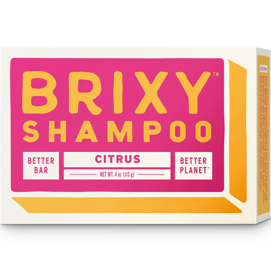 BRIXY Balance Shampoo Bar For All Hair Types, Argan Oil & Provitamin B, Gently Removes Oil, Styling Product, & Hard Water Build-up, pH Balanced, Color Safe, Vegan, Plastic Free - Citrus