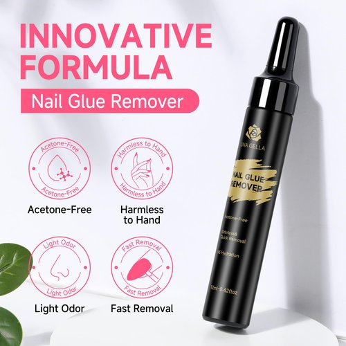 UNA GELLA Quick Removal Gel Nail Glue Remover for Press On Nails: 12ml*2pcs Acrylic Nails Semi Solid Nail Glue Acetone-Free, Not for Gel Polish Base Coat Soak Off Remover Kit Drip Use