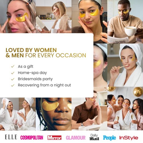 PLANTIFIQUE 24K Gold Under Eye Patches 20 Pairs - Dermatologist Tested - Hydrating Collagen Eye Masks with Hyaluronic Acid for Dark Circles & Puffiness