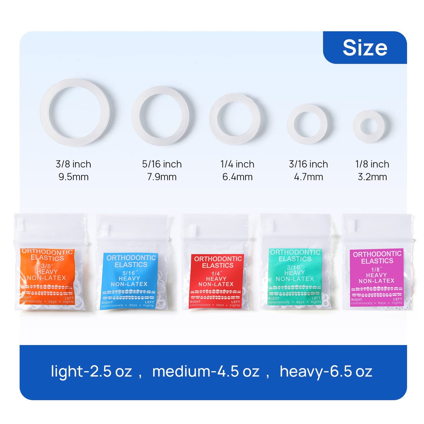 JMU Clear Orthodontic Elastics 1/4 Heavy, 300 Pack Orthodontic Rubber Bands Latex Free Intraoral Elastic Bands Dental Rubber Bands Made in USA