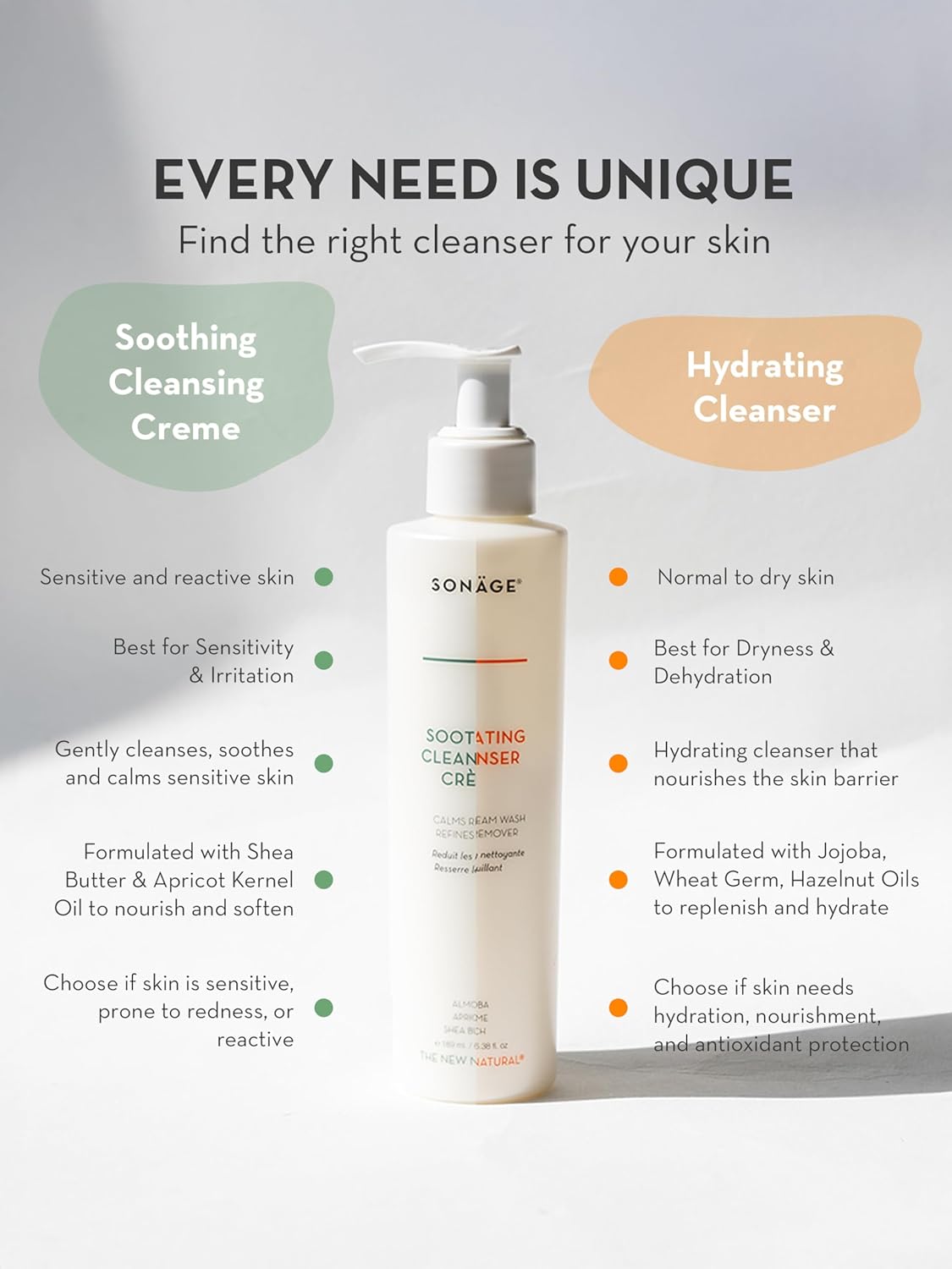 SONAGE Hydrating Facial Cleanser - Gentle Cream Face Wash & Makeup Remover with Aloe, Chamomile & Vitamin E | Non-Stripping, Moisturizing Formula for All Skin Types