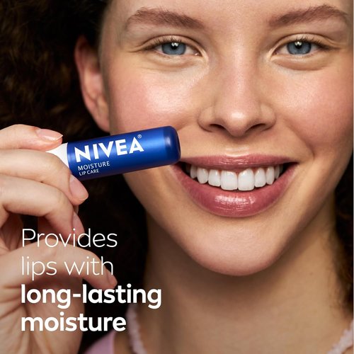 NIVEA Moisture Lip Care - Hydrating Lip Balm with Shea Butter & Nourishing Oils | 3-in-1 Moisture, 0.17 Oz Stick, Pack of 4