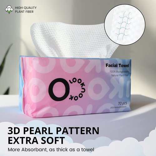 LOOKNOOK Disposable Face Towel, 50% Thicker, Soft for Sensitive Skin, Multipurpose Cleaning Cloth, 70 Count, 6 pack