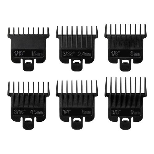 Baybliss Hair Clipper Guards - 6Pcs Replacement Set for FX787 & Andis T Outliner | 1/16" to 3/8" Black