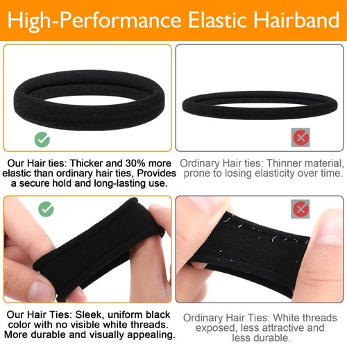 Ayogost Black Hair Ties No Damage No Pull 100PCS Extra Thick Elastics Hair Bands Large Ponytail Holders for Women Girls Thick Heavy Curly Hair