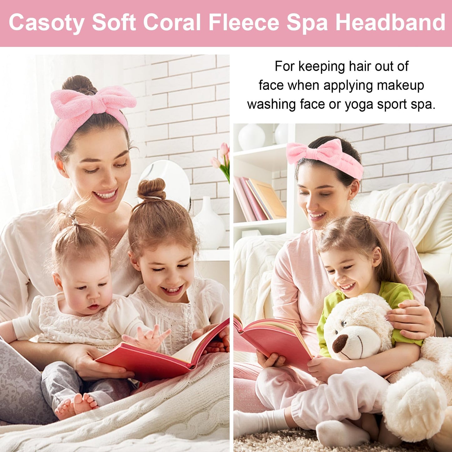 Casoty 9 Pcs Pink Spa Headband, Sleepover Party Favors, Soft Coral Fleece Makeup Hair Band, Skincare Headbands, Makeup Headband for Face Washing Shower Yoga Spa Party