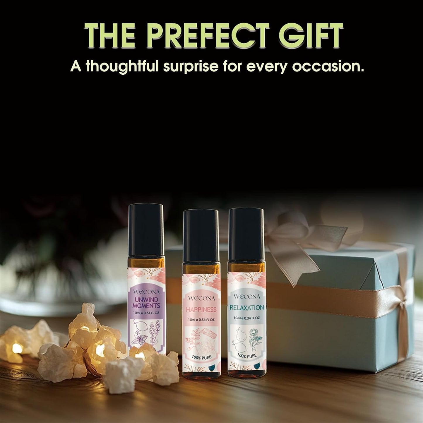 Wecona Aromatherapy Essential Oil Roll-On Set - 6x10ml Blends in Roller Bottles | Portable Relaxation Gift for Home
