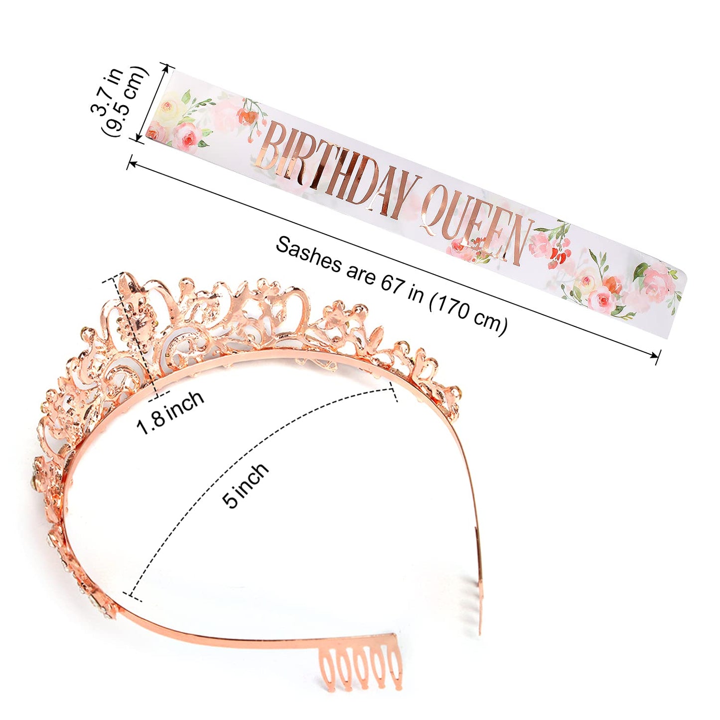 "Birthday Queen" Sash & Rhinestone Tiara Set COCIDE Rose Gold Birthday Sash and Tiara for Women Birthday Decoration Kit Rhinestone Headband for Girl Glitter Crystal Hair Accessories for Party