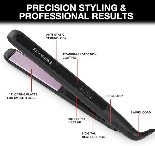 Remington 1" Flat Iron - Hair Straightener with Anti-Static Tech & Rapid 30-Second Heat-Up | 30% Longer Plates