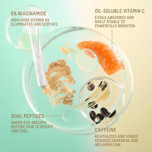 Biossance Squalane Eye Serum | Brightening & Depuffing Treatment for Dark Circles – Vitamin C & Caffeine Formula – Stainless Steel Rollerball