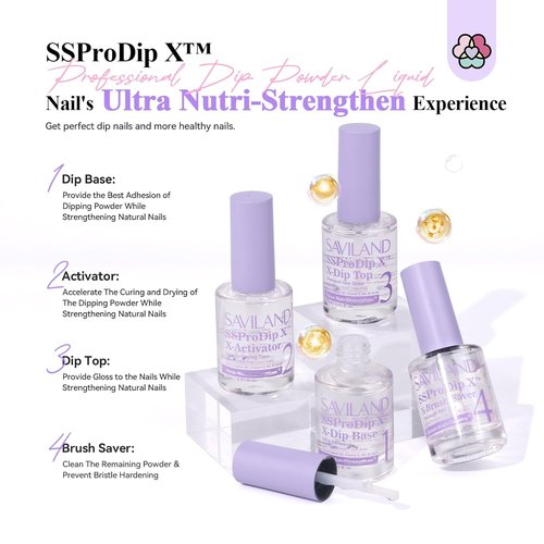 SAVILAND Dip Powder Liquid Set - HEMA-Free Nail Dipping System Essentials | 15 ml | Strengthen Nails at Home