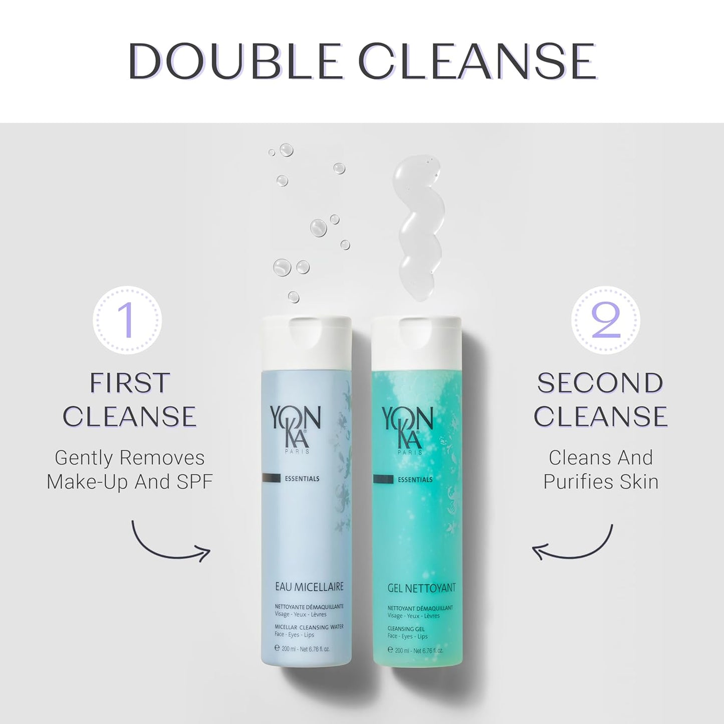 Yon-Ka Gel Nettoyant | Gentle Foaming Face Wash & Makeup Remover Set | Exfoliating Scrub for Normal & Acne-Prone Skin | 6.76 fl oz & 1.87 oz