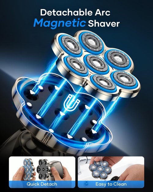 7D Head Shaver - 5-in-1 Magnetic Detachable Electric Razor for Bald Men | IPX7 Waterproof, LED Display