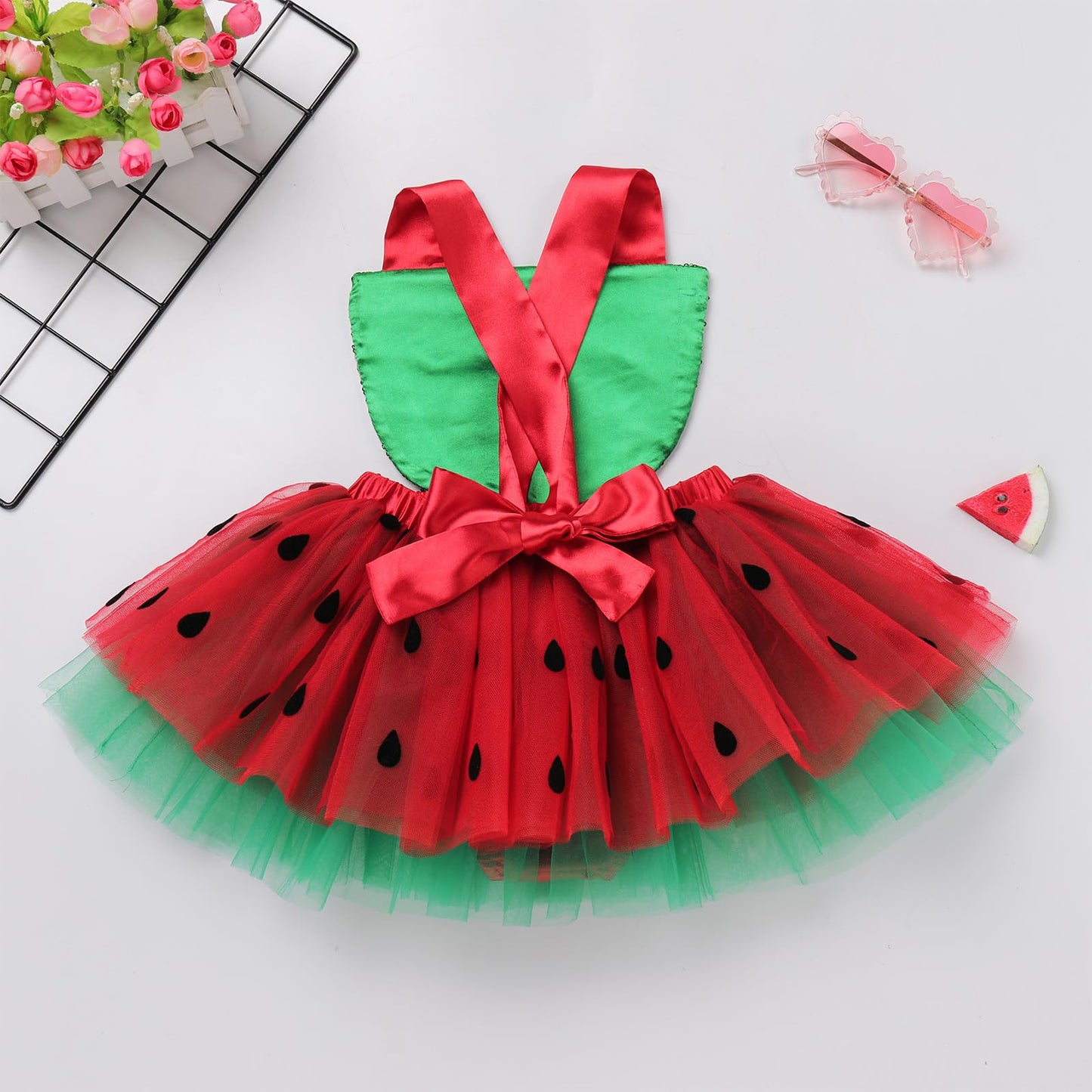 Infant Baby Girl Romper First Birthday Dress Cake Smash Outfits Toddler Watermelon Halloween Costume Easter Baptism Christening Onesie Wedding Christmas Outfits Red-Watermelon (2PCS) 6-12 Months