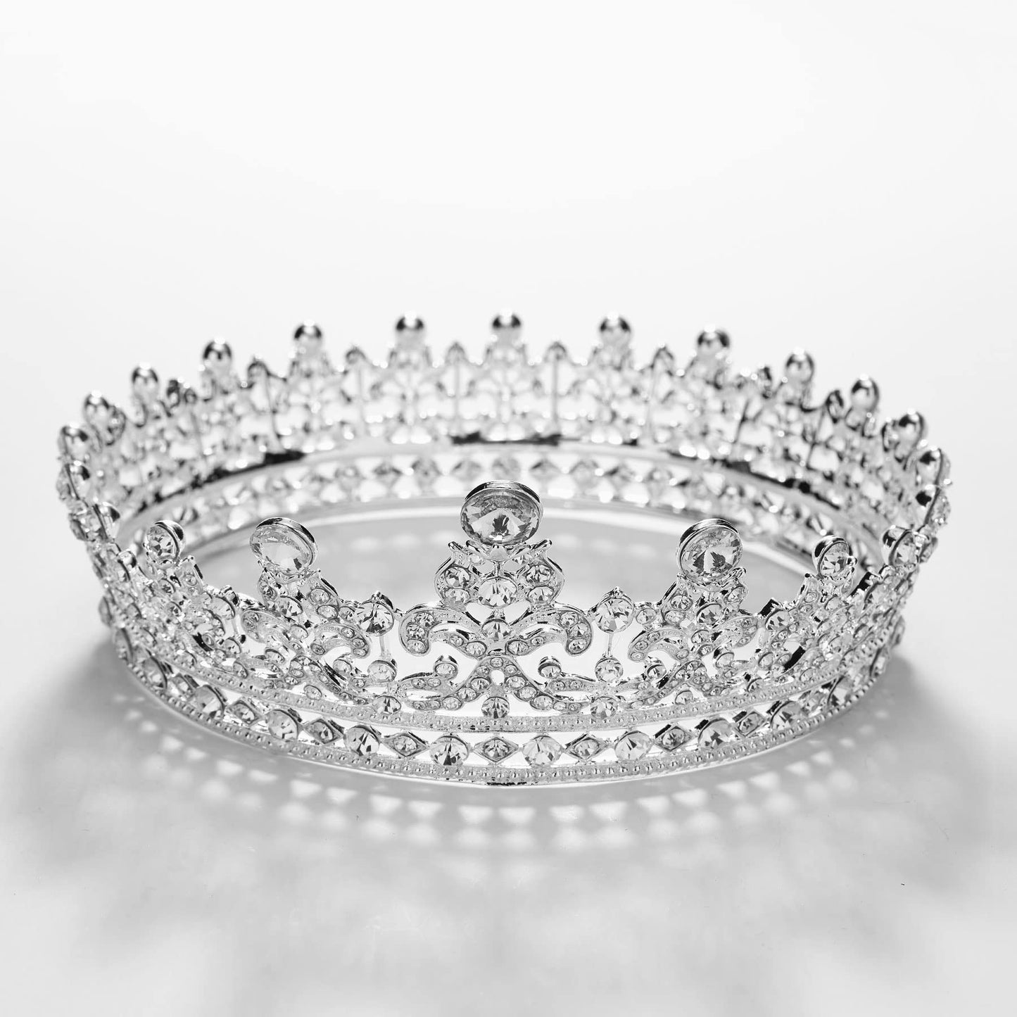 SWEETV Full Round Tiaras and Crowns for Women, Wedding Tiara for Bride, Crystal Queen Crown for Pageant Birthday Party Cake Topper, Silver