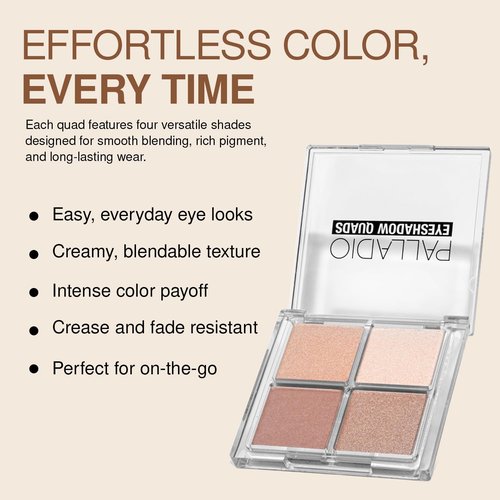 Palladio Eyeshadow Quad - Velvety Pigmented Matte & Shimmer Finishes | Talc-Free Ballerina Palette