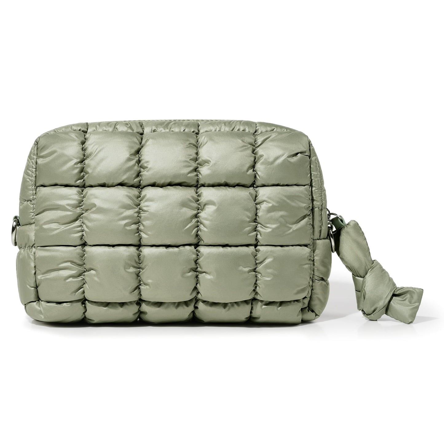 Yarnic Quilted Makeup Bag Cosmetic Bag, Travel Toiletry Bag for Women, Cute Makeup Bag Organizer Puffer Makeup Pouch (M, Sage Green)