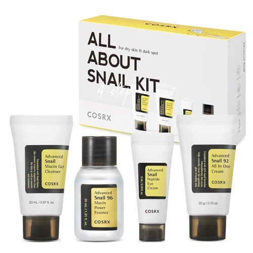 COSRX Snail Mucin Skin Care Set - Mini Travel Essentials Gift Set with Face Wash, Serum, Moisturizer & Eye Cream