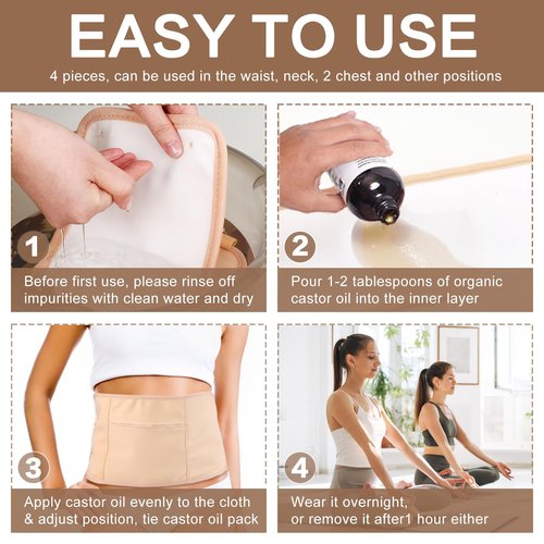 Castor Oil Pack Wrap,Castor Oil Wrap for Stomach, Liver Detox, Belly & Entire Body, Hot/Cold Compress Pads