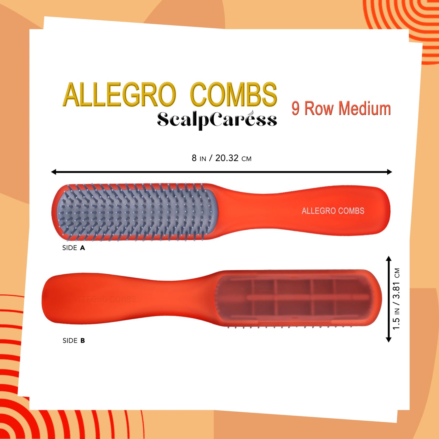 Allegro Combs ScalpCaress Hair Brushes For Women Mens Brush Children Detangler Brush For Curly Hair Curly Hair Brush Slick Back Hair Brush (Red, Medium)