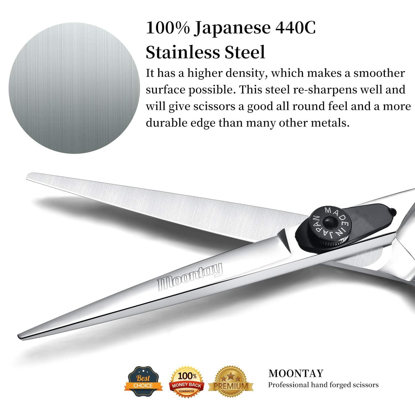 Moontay 5.5" Hair Cutting Shear, Professional Barber Hairstylist Hairdressing Shear/Scissor Salon Razor Edge Shear with Engraved Adjustable Tension System, Japanese 440C SteelHair Scissors (Silver)