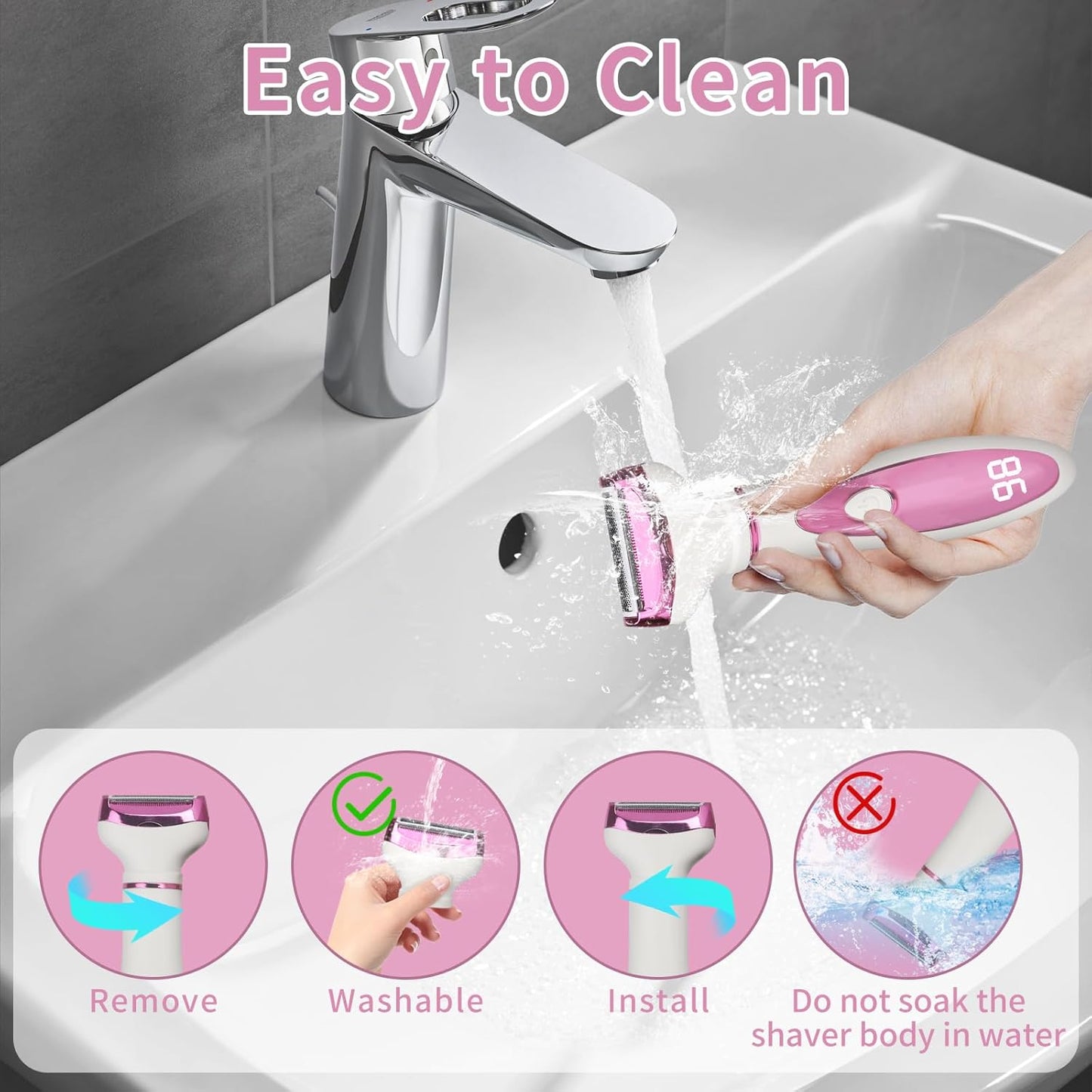 Skiennix LED Display Electric Razor - 4-in-1 Rechargeable Wet & Dry Shaver for Women & Men | Purple
