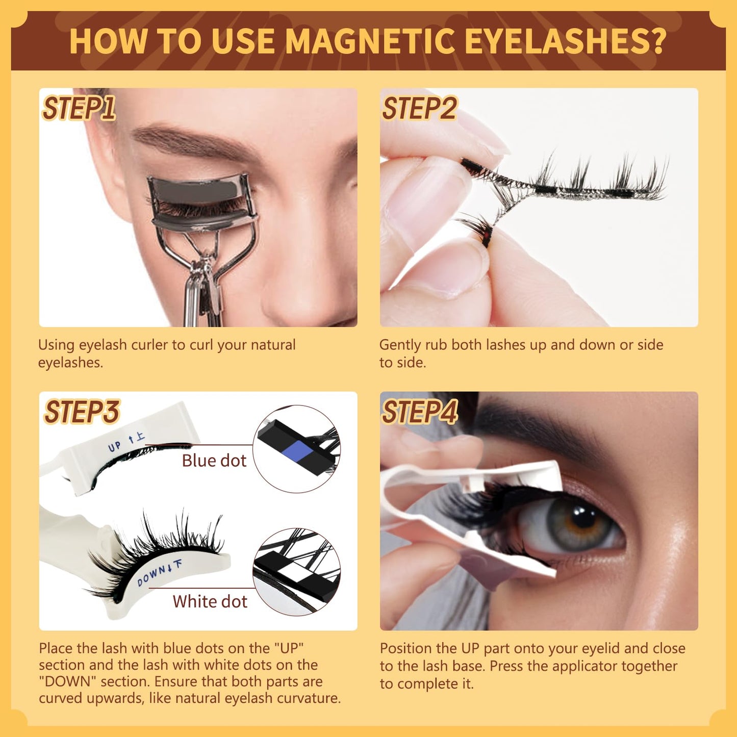 QUEWEL Magnetic Eyelashes Natural Look, 1 Pair Reusable Magnetic Eyelashes with Applicator, No Glue Needed Magnetic Eyelashes Magnetic Lashes Kit, Easy to Wear and Remove(Magnetic Eyelashes-C01)