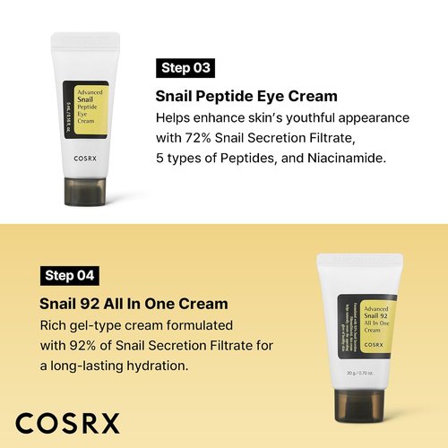 COSRX Snail Mucin Skin Care Set - Mini Travel Essentials Gift Set with Face Wash, Serum, Moisturizer & Eye Cream