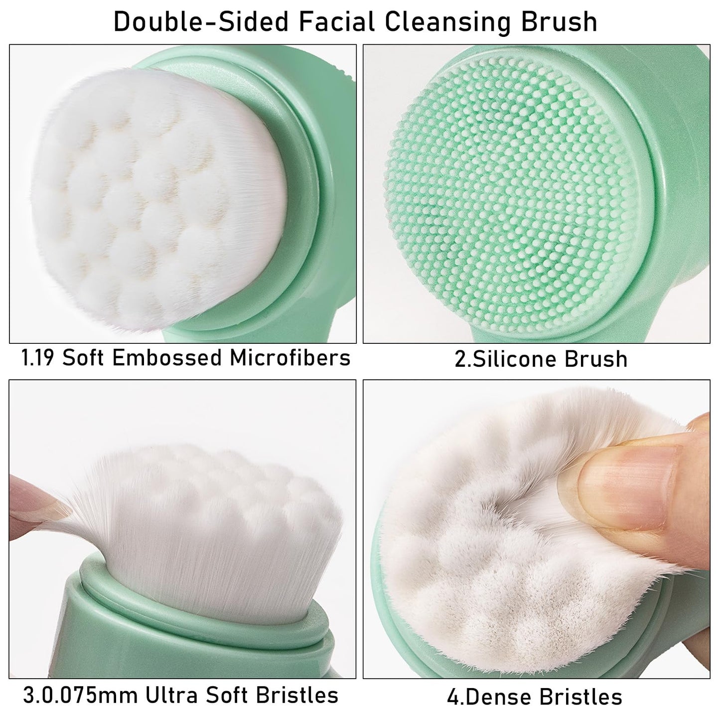 Beomeen Facial Cleansing Brush 2 in 1, Silicone Face Scrubber Dual Face Brush for Deep Pore Cleansing and Exfoliating, Skincare Headband and Wristbands Set for Washing Face, Massaging Spa Makeup, Cyan