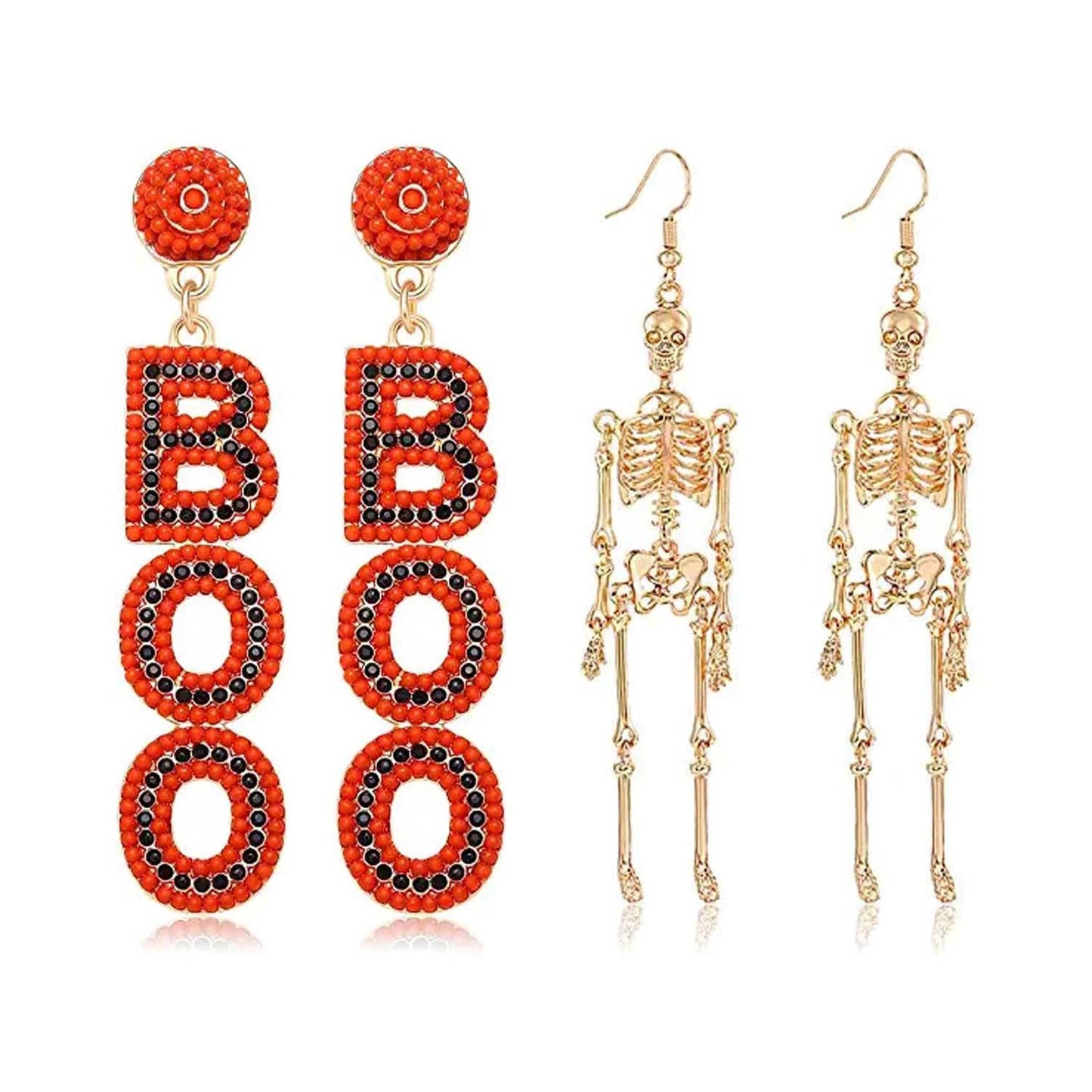 Halloween Earrings Set Beaded Boo Ghost Dangle Earrings for Women Spooky Skeleton Earrings Halloween Costumes Party Jewelry Gifts(Boo skeleton)